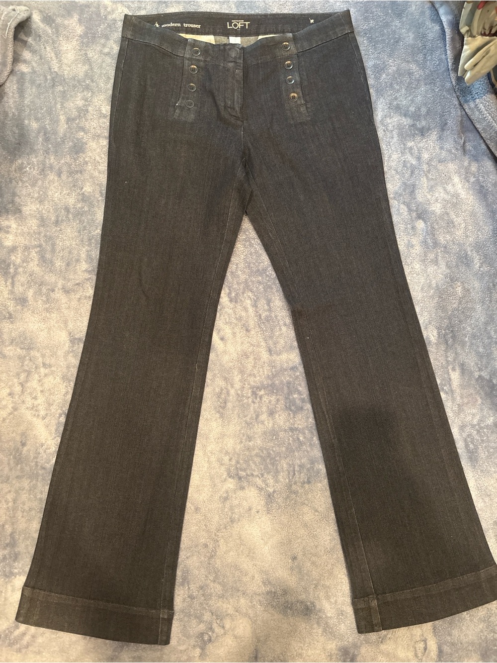LOFT Black Flare Jeans with Button Front